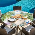 thumbnail image 6 of Palm Tree Round Tablecloth, Fitted Table Cover with Elastic for 55"-60" Round Tables, Butterfly Gnomes Coastal Starfish Shell Plaid Table Cloth Outdoor Indoor Dinning Party Waterproof Tablecloths, 6 of 7