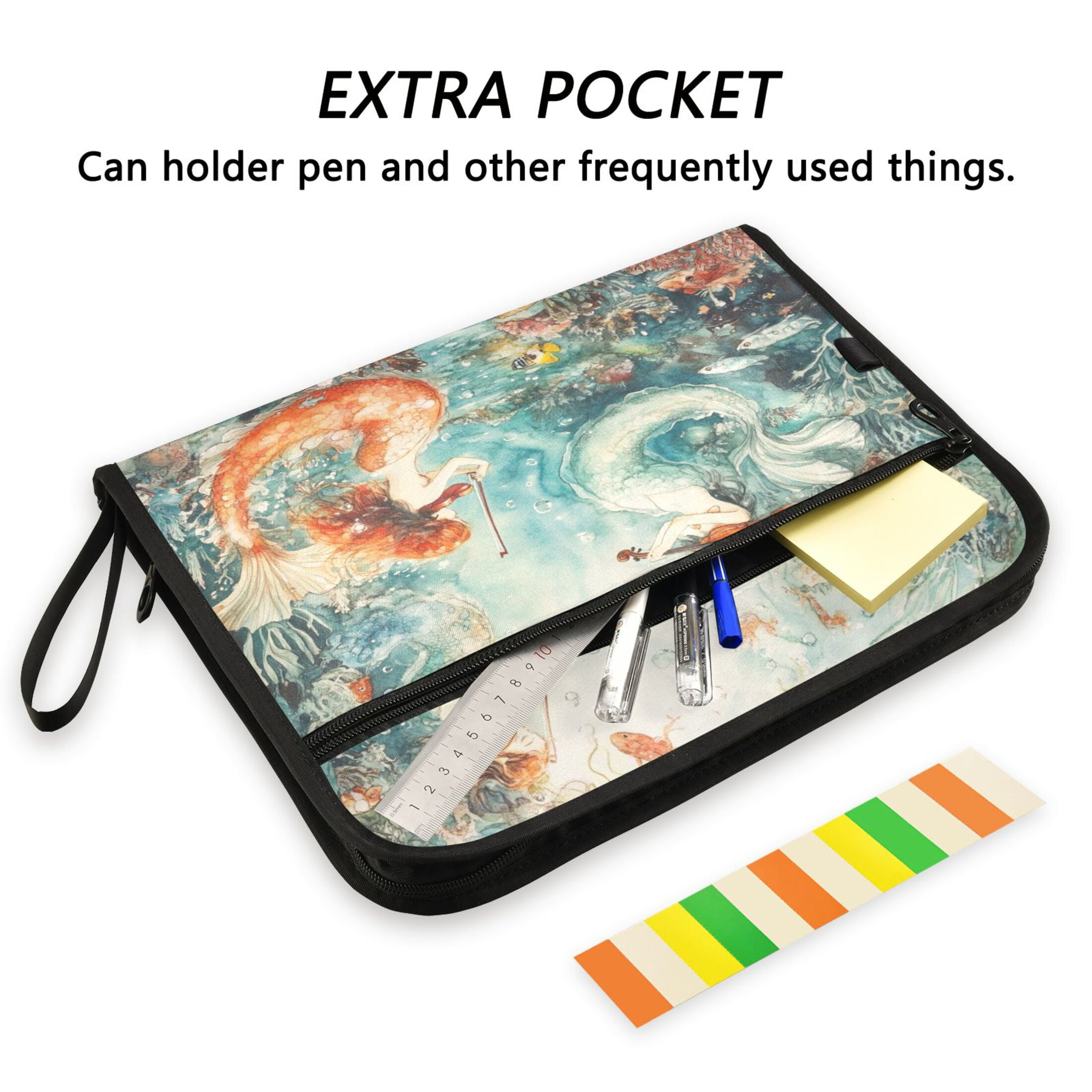 WOBOGO Mermaid Plays Music Expanding File Folder Letter Size Accordion Filing Organizer 13 Pocket Separate Organ Pocket
