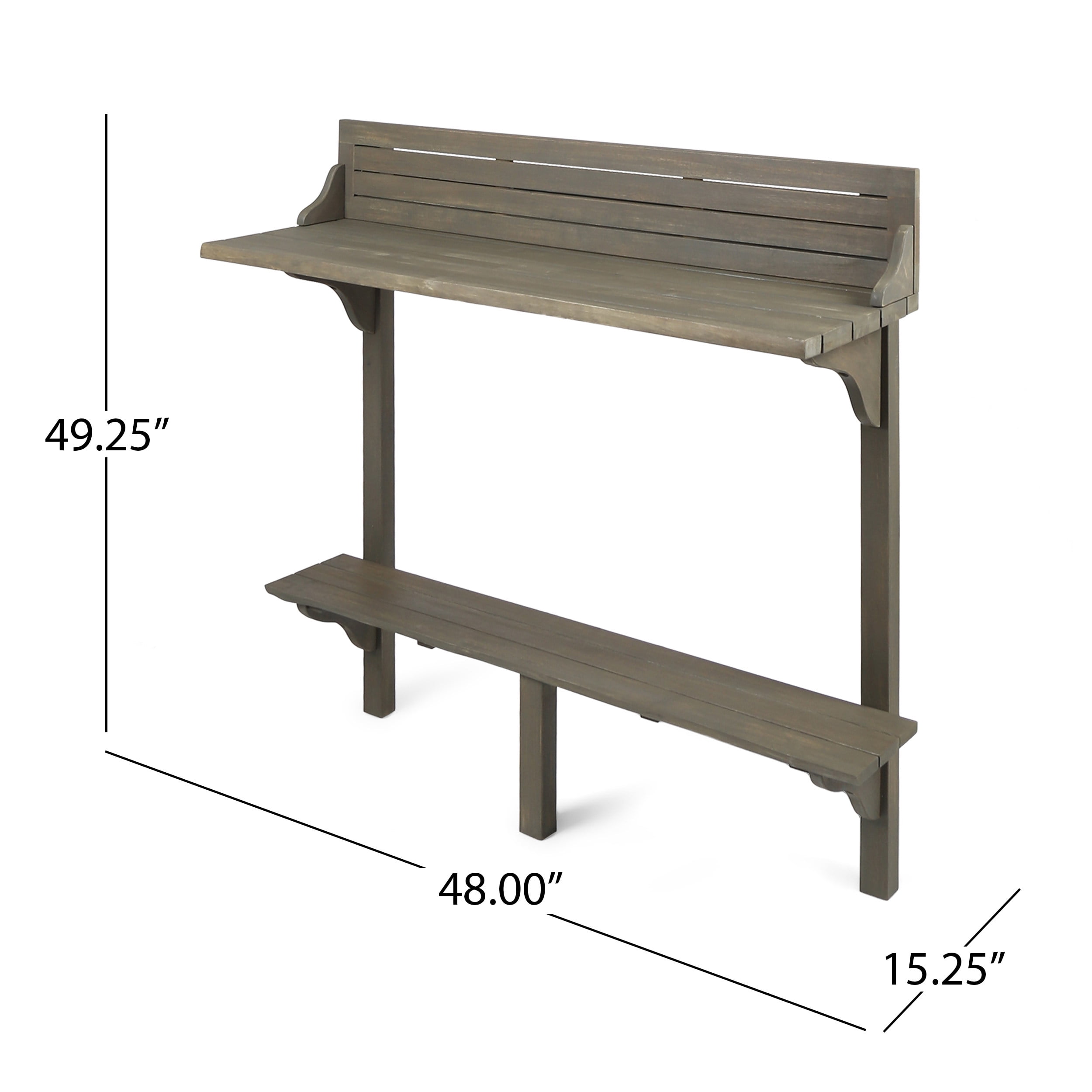 Outdoor Balcony Bar Height Table, Solid Acacia Wood Desktop for Patio Balcony, Gray