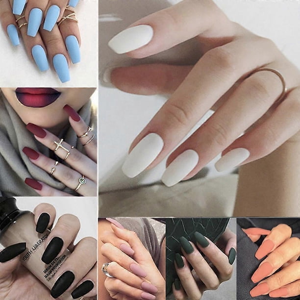 24Pcs Ballerina Pure Color Matte Coffin Nails Full Cover Medium False Gel Frosted Press On Nails Artificial Nails Art Tips Sets