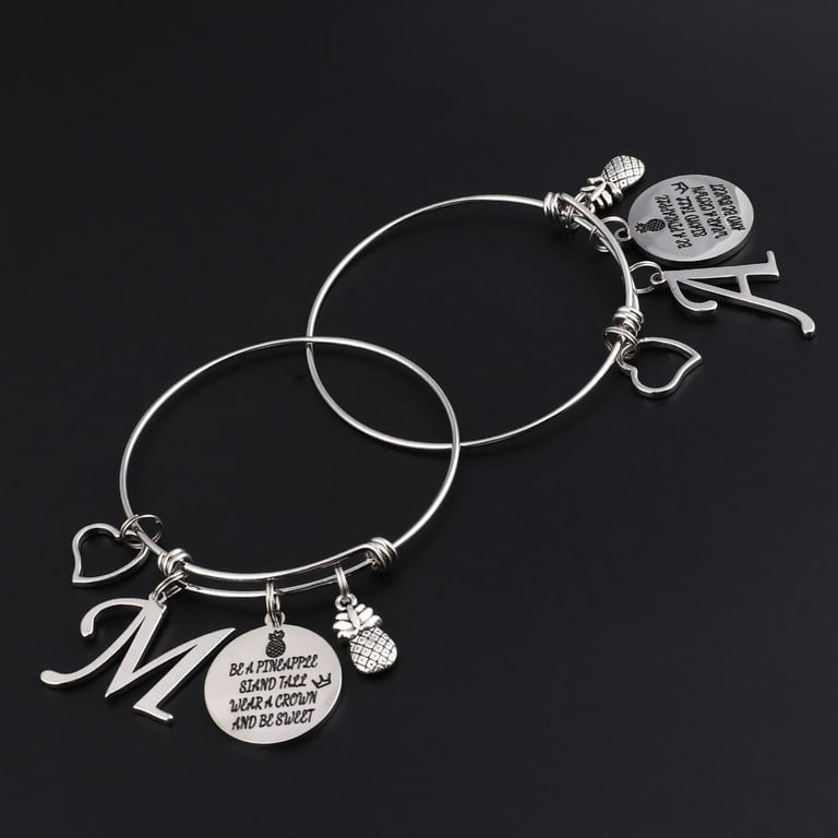 Tingn Initial Charm Bracelets for Women Gifts Initial Charms Bracelet Stainless Steel Bangle Bracelet Birthday Christmas Jewelry Gift for Women Teen