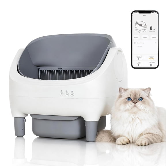 Automatic Self-Cleaning Cat Litter Box with App & 2.4G WiFi – Open-Top, Ultra-Quiet, 10.5L Odor-Free Waste Bin, 7-Layer Safety Sensors, Includes Trash Bags, for Multiple & Large Cats