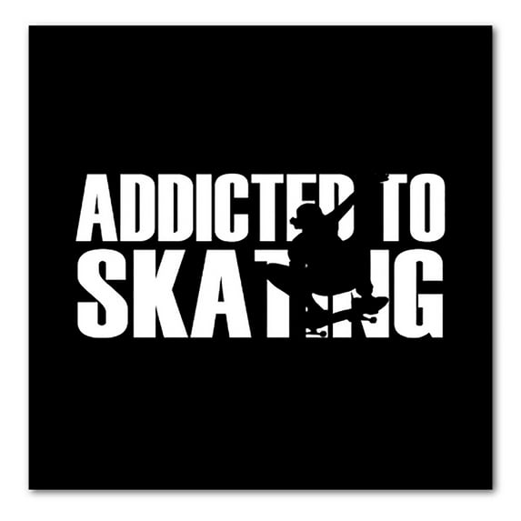 DistinctInk Custom Bumper Sticker - 4" x 4" Decorative Decal - Black Background - Addicted to Skating