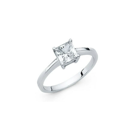 Paradise Jewelers 14k Solid White Gold Traditional Princess Cut Paradise Jewelers 14k Solid White Gold Traditional Princess Cut Solitaire Cubic Zirconia Engagement Ring Size 6