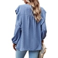 thumbnail image 5 of DYMADE Women's Fashion Long Sleeve Lace Ruffle Solid Color Round Neck Elegant Basic Blouse, 5 of 5