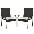 thumbnail image 2 of Emma + Oliver Set of 2 Stacking All-Weather Black Wicker Wrapped Powder Coated Steel Patio Club Chairs with Cream Weather Resistant Tie-On Cushions, 2 of 13