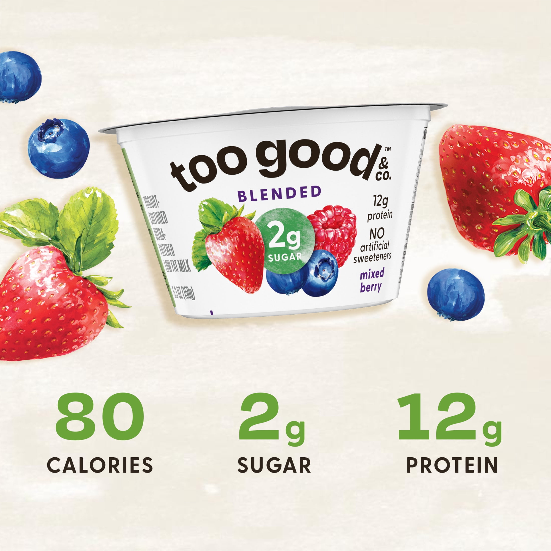 Too Good & Co. Blended Mixed Berry Yogurt-Cultured Ultra-Filtered Low Fat Milk Product Cup, 5.3 oz