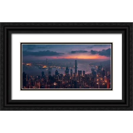 De La, Javier 14x9 Black Ornate Wood Framed with Double Matting Museum Art Print Titled - Sunrising Hong Kong