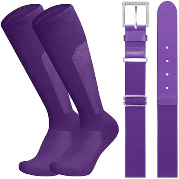 Eryueer Baseball Belt and Socks Combo Set Breathable Softball Socks and Elastic Belt for Youth Adult