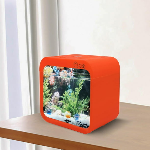 Acrylic Fish Tank Fish Bowl Transparent Stackable Square Desktop Aquarium Small Fish Breeding Box Aquarium Tank for Newborn Orange