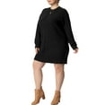 thumbnail image 4 of Unique Bargains Women's Plus Size Long Sleeve Knit Pullover Short Sweater Dresses 1X Black, 4 of 6