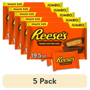 (5 pack) Reese's Milk Chocolate Snack Size Peanut Butter Cups Candy, Jumbo Bag 19.5 oz