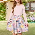 thumbnail image 2 of LTTVQM Little Girls Summer Dresses 4-5 Casual Floral Long Sleeve Midi Dress Swing Round Neck Sundress Soft A-Line Dress Light pink, 2 of 5