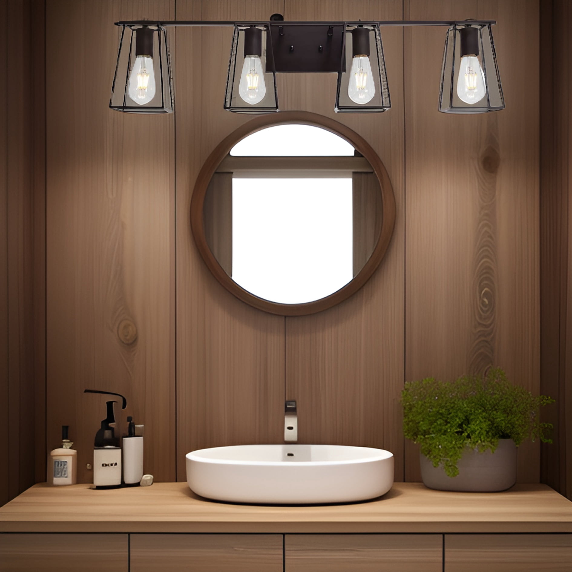 Noaman 4-Light Oil Rubbed Bronze Vanity Lights for Bathroom, Industrial Vintage Wall Sconce Lighting with Open Metal Cage, 34.2in Length, 60W Max, E26 Base