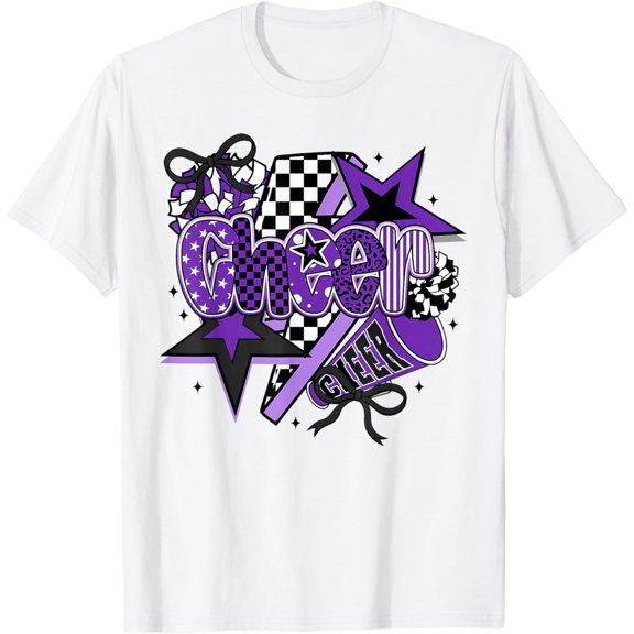 Preppy Cheer Game Day Cheer Mom Cheerleader Go Cheer Purple T-Shirt Shirts