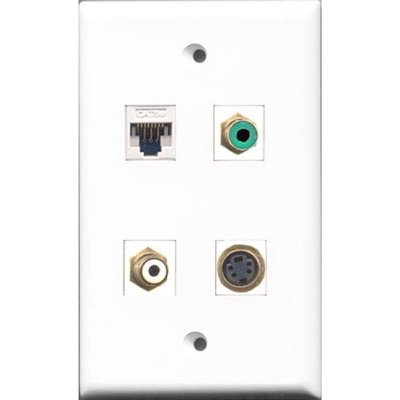 RiteAV 1 Port RCA White and 1 Port RCA Green and 1 Port S-Video and 1 Port Cat5e Ethernet White Wall Plate