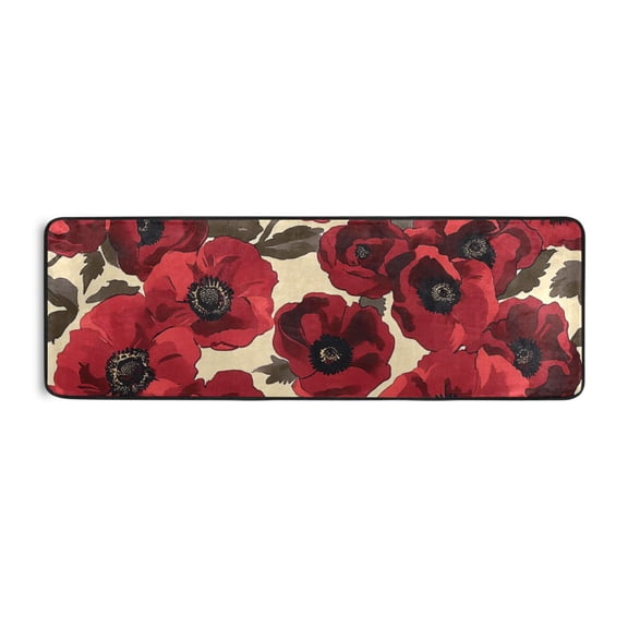 Deep Red Beauty Flowers Runner Rug for Hallways Kitchen Non Slip 2'x 6' Washable Hall Carpet for Bedroom Entryway Laundry Room