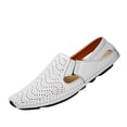 thumbnail image 3 of Domuza Mens Leather Driving Loafers, Lightweight Slip On Breathable Walking Boat Shoes, Comfortable Flat Outdoor Casual Moccasin Daily Wear Shoes White 6.5 (EU-38), 3 of 6