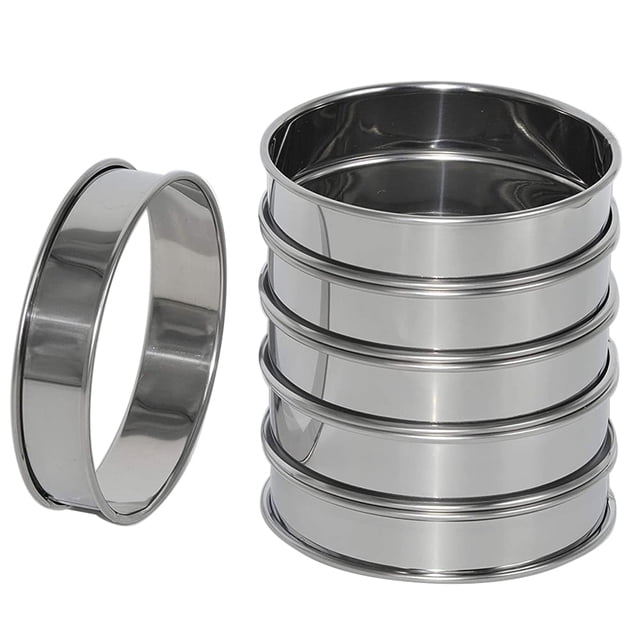 MesaSe 6 Pack 4 Inch Double Rolled English Muffin Rings Stainless Steel Crumpet Rings Tart Rings