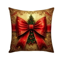 Virelaxpo Christmas Themed Linen Pillow Cover with Golden Bells and Red Bows, Festive Sofa Cushion for Living Room Bedroom Decoration, Luxury Red and Gold Color Scheme for Holiday Vibes
