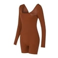 thumbnail image 5 of YYDGH Women Sexy Bodycon Ribbed Jumpsuits Long Sleeve Casual Scoop Neck Party Club One Piece Romper Bodysuit Brown L, 5 of 6