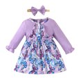 thumbnail image 1 of Cathalem Girls Party Dress Cute Cartoon Pattern Ruffles Sleeve Dress,Purple 6M, 1 of 5