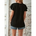 thumbnail image 5 of Women Summer Dressy Pleated Petal Cap Short Sleeve Tops Elegant Casual Loose Fit Tunic Blouse Tees Black XL, 5 of 8