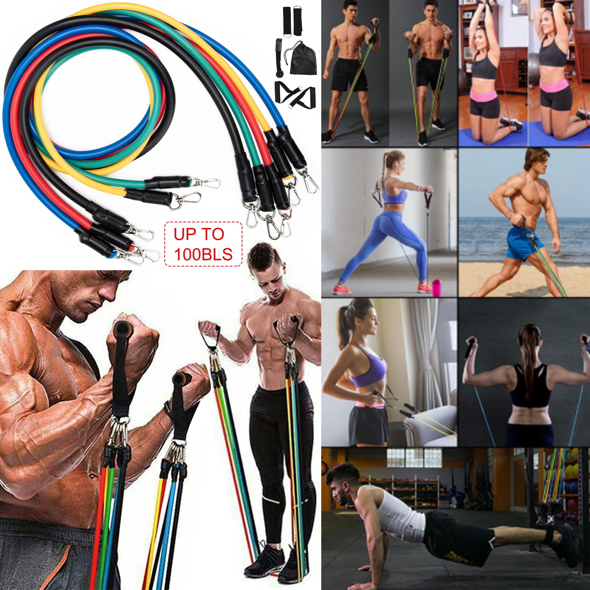 Exercise Resistance Bands Set Stretch Training Band Set with Door Anchor Physical Therapy Keep Fit Exercise Bands with Handles Ankle Straps and Carry Bag