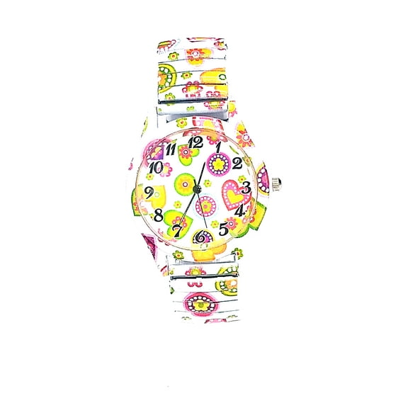 LINEL Women's Floral Dial Stretch Band Watch Round Dial Multicolored Expansion Band Wristwatch