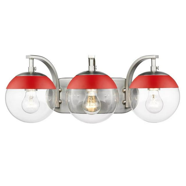 Golden Lighting 3219-BA3 PW-RED Dixon 3 Light Bath Vanity with Clear Glass & Red Cap, Pewter