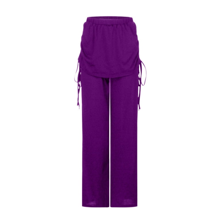 HUPOM Dress Pants Women Cargo Pants Legging Low Waist Rise Full Flare-Leg  Purple 4XL 