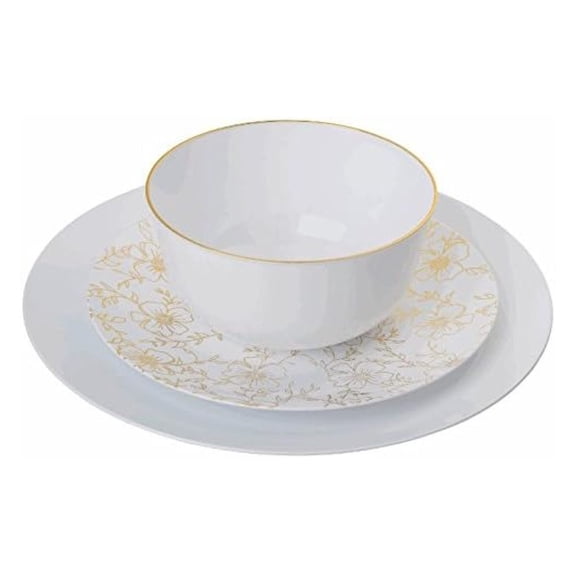 Disposable Plastic Plates 40-Pack - Premium Hard Plastic Dinner & Salad Plates, 10.25 & 8 Inch, White Modern Design for Parties, Weddings, Catering