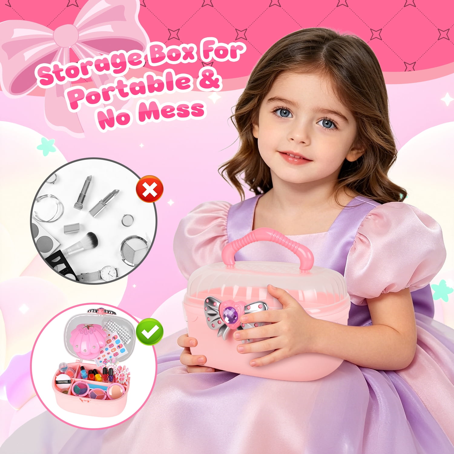 Flooyes Pretend Play Kids Colorful  Nail Toys Set, Shell Makeup Toy Kit for Little Girls Age 7-12 , Idea Birthday Gift for Kids 3-12