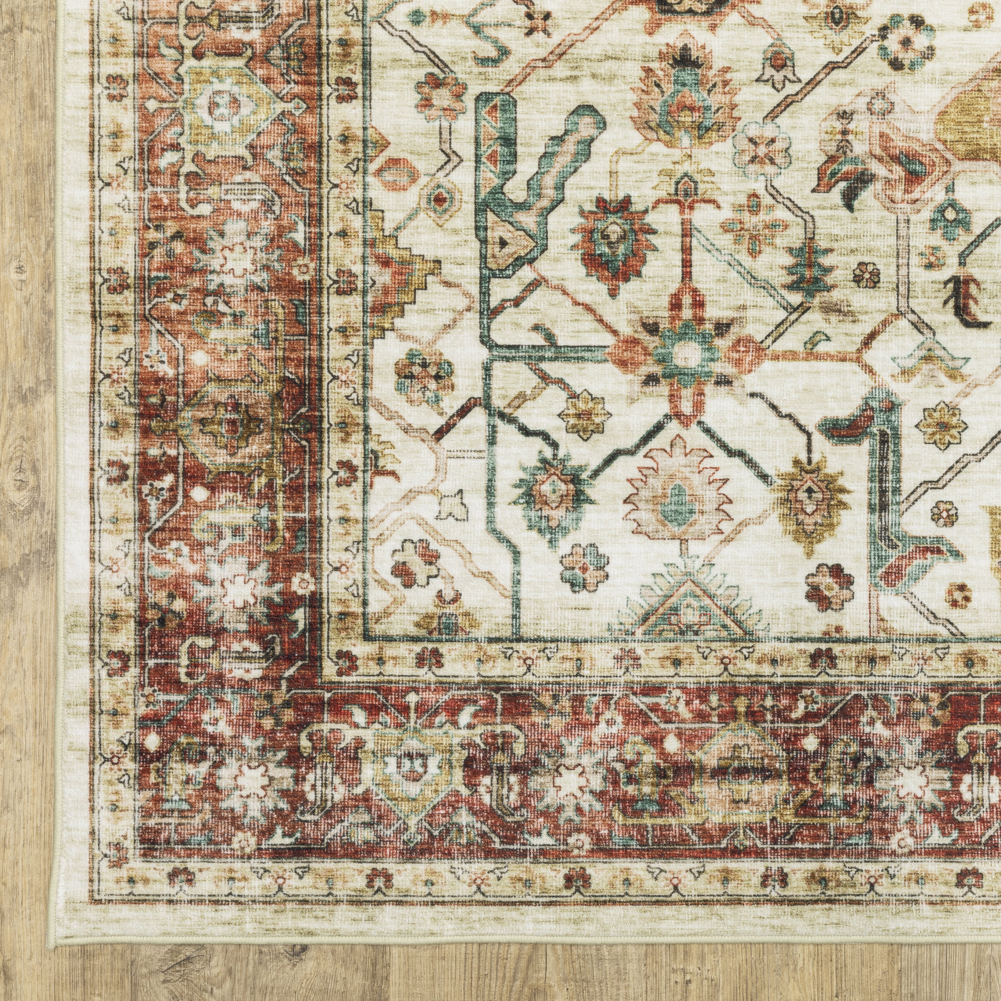 Avalon Home Sebastian Vintage Bordered Ivory/ Rust Red Washable Indoor Area Rug