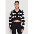 thumbnail image 2 of Women's Chenille Heart Patterned Brushed Knit Cropped Cardigan, 2 of 5