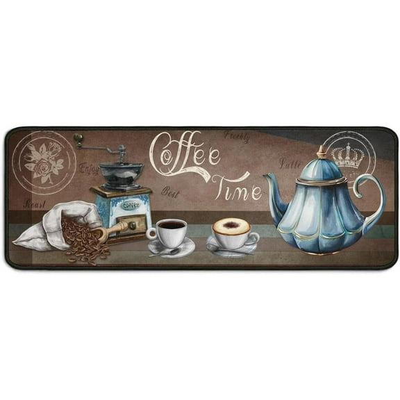 2 Piece Coffee Kitchen Decor Rugs Set, Farmhouse Country Kitchen Rugs and Mats Non Skid Washable Absorbent Microfiber Kitchen Accessories Decoration Floor Mats 17"x47" 17"x30"