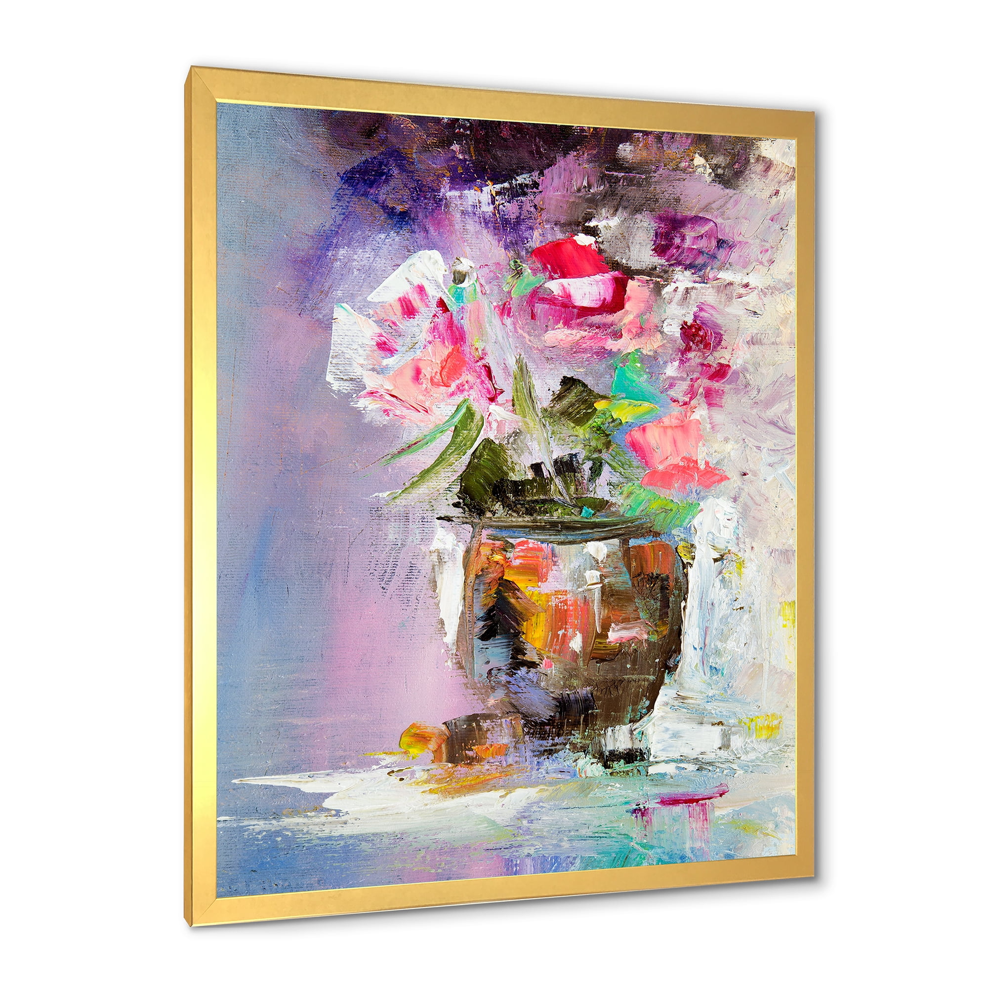 Designart 'Pink Fresh Abstract Flowers Bouquet in Vase' Modern Framed Art Print