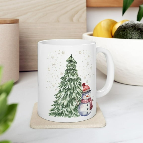 Snowman Christmas 1 Side Mug Festive Ceramic Coffee Cup for Holiday Season Warm Winter Drinkware