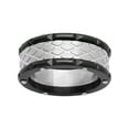 thumbnail image 3 of Men's Black IP Stainless Steel 8MM Riveted Groove Cut Wedding Ring Band, 3 of 5