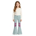 thumbnail image 3 of Rvusndi Flare Pants Girls Flare Leg Jeans Casual Unique Tie Print Design Comfort with Pockets Soft Elastic Waist Stylish Trousers Everyday Wear Relaxed Fit 5-16 Years, 3 of 5