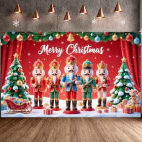 Nutcracker Theme Christmas Banner Red Background Merry Christmas Banner Snowflake Pattern Gift Decoration Holiday Banner for Christmas Party Home Decoration Family Gathering