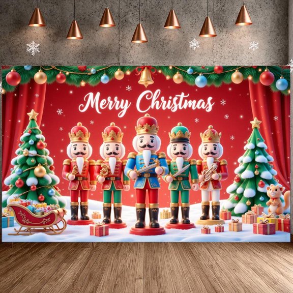 Nutcracker Theme Christmas Banner Red Background Merry Christmas Banner Snowflake Pattern Gift Decoration Holiday Banner for Christmas Party Home Decoration Family Gathering