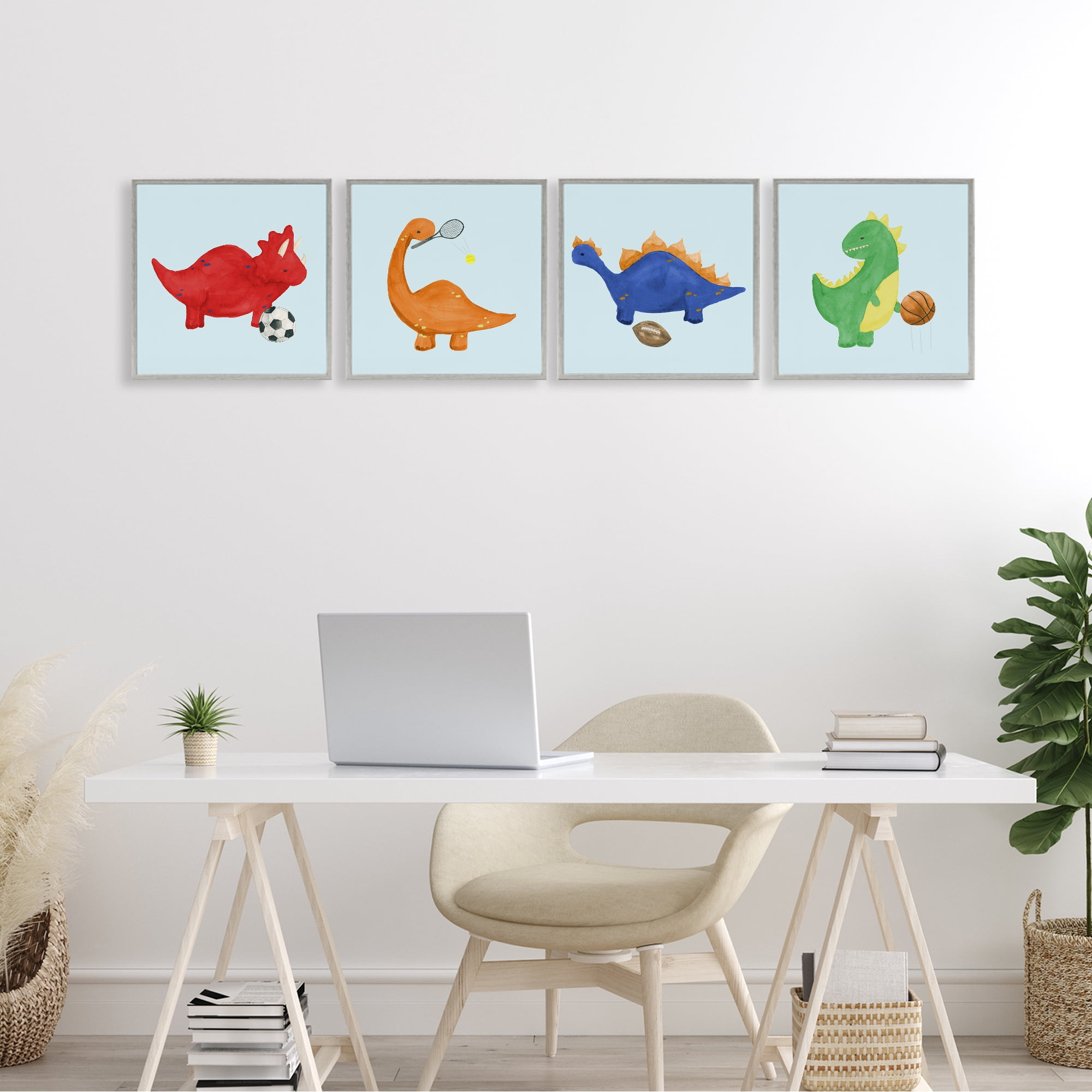 Stupell Industries Cute Animals Playing Sports 4 Piece Gray Framed Giclee Art Set, design by Lucille Price