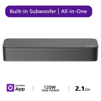 ULTIMEA 2.1ch Sound Bar for TV, Built-in Subwoofer, Peak Power 132W, App Control, 16 Inches Bluetooth 5.4 TV Speakers Soundbar, All-in-one PC Soundbar for Game, OPT/AUX/Wall Mount, Poseidon M20 Pro