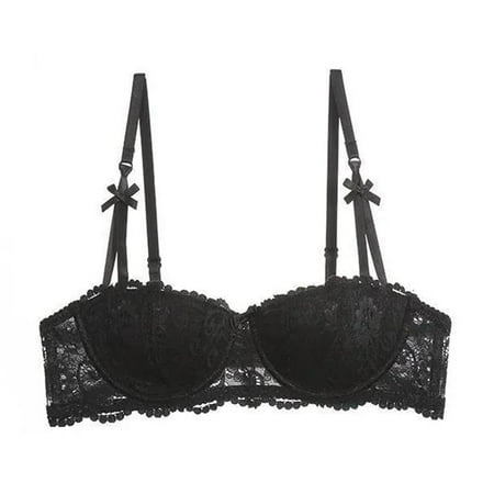 Womens Lace Bras Mesh Balconette See Through Bralette Unlined Underwire Embroidery Push Up Full Coverage Everyday Bra Black 38 B