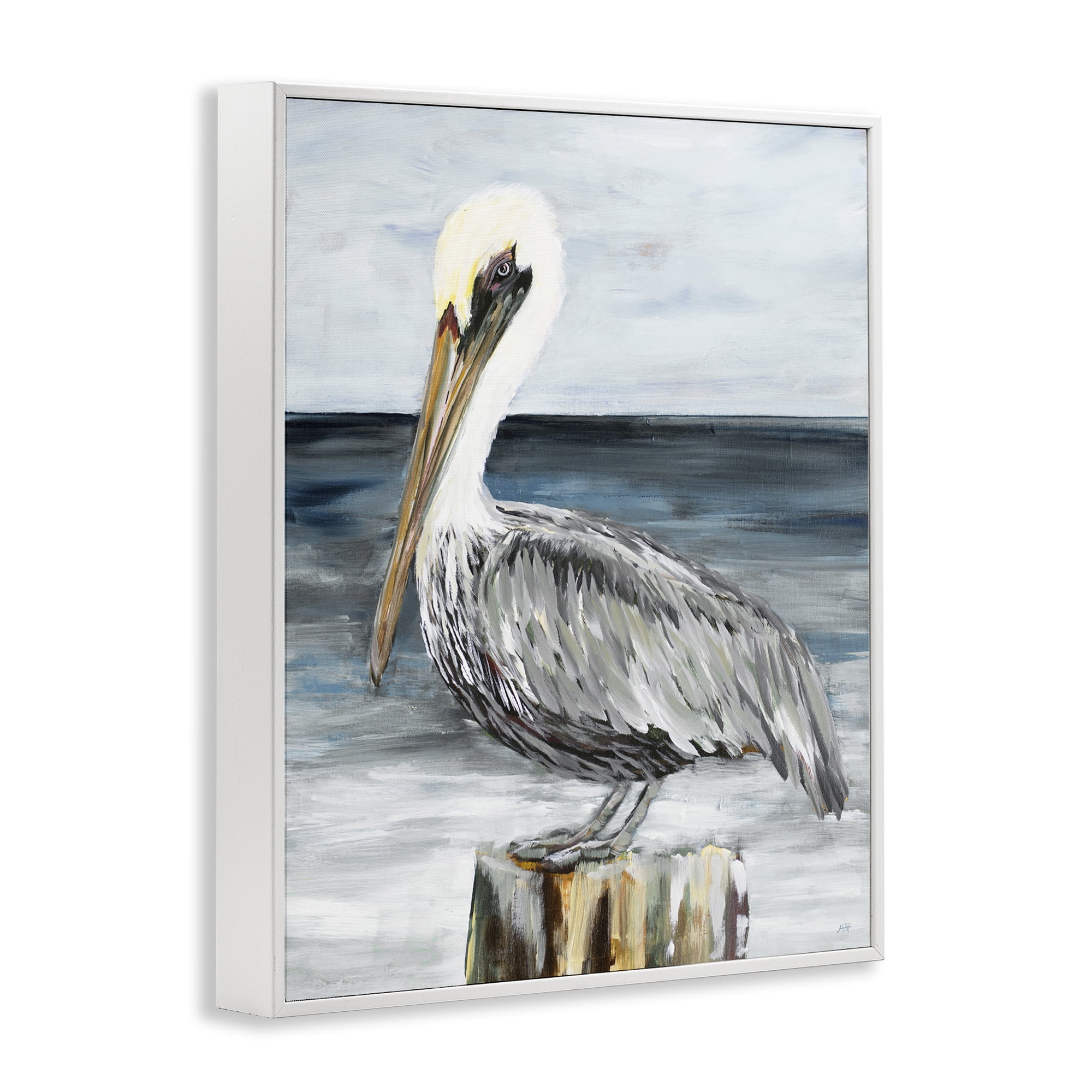 Stupell Industries Peaceful Beach Pelican Animals & Insects Painting White Framed Art Print Wall Art, 11 x 14