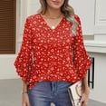 thumbnail image 2 of Shirts for Women Ruffle Floral Printed 3/4 Sleeved V-Neck Business Work Blouses Spring Summer Trendy Loose Fit Dressy Casual Tops, 2 of 8