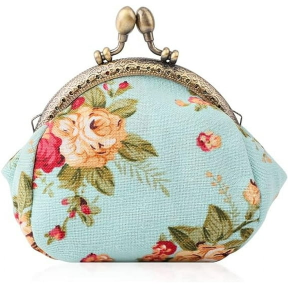 Printed Coin Purse Vintage Pouch Buckle Clutch Bags Kiss lock Change Purse Floral Clasp Wallets For Women