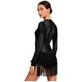 thumbnail image 2 of iiniim Women's Fringe Latin Samba Leotard Long Sleeve Gymnastics Leotard Figure Skating Bodysuit Black XL, 2 of 7