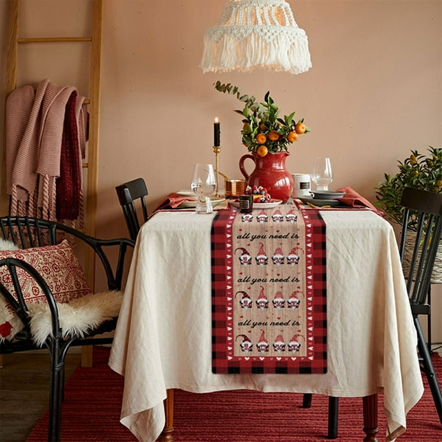 Opperiaya Chemin de Table de la Saint-Valentin, Nappe de Cuisine en Lin Dessin Animé Gnome